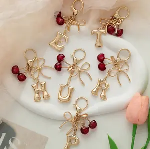Women's Cherry Keychain with Bow and Letters Charms Pendant, Casual Style Wallet Backpack Accessory, Student Handbag Car Key Chain - Ideal for Birthday Gift, keychains for women, keychain for car keys