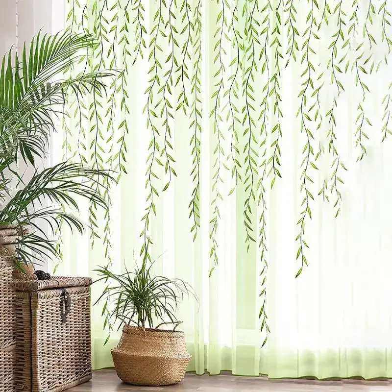 Leaf Print Curtain, 1 Count Soft Tulle Window Treatment, Elegant Home Decor for Living Room Dormitory Balcony Hotel