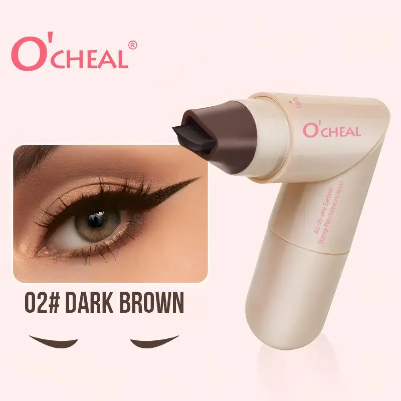 O'CHEAL All‑in‑One Eyeliner Stamp Pen, Natural Black & Dark Brown, Waterproof Sweat‑Proof, Easy Perfect Winged Liner, Eye Makeup Supplies