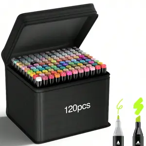 120 Colours Marker Pen Set, Double-Sided Colour Tip Alcohol Marker, Equipped with Black Carry Bag, Storage Base, for Comics, Sketching, Calligraphing, Drawing, Manga, Illustrating