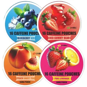 Caffeine Pouches - 4 Jars (16 Pouches/Jar) - Blueberry, Peach, Pink Lemonade & Strawberry Energy Drink - Sport Lyvwel Nootropic - Flavor Beverage