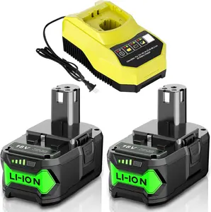 Upgraded 2Pack 8.0Ah Replacement for Ryobi 18V Battery with P117 Charger Lithium Compatible with Ryobi 18 Volt ONE+ Plus P102 P103 P104 P105 P107 P108 P109 PBP002 PBP003 PBP004 PBP005 PBP006