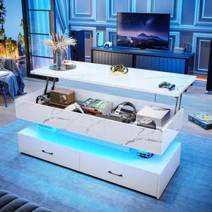 SEDETA 47.2" Lift Top Coffee Table, Coffee Tables with Storage for Living Room, 2 Drawers Coffee Table with Power Outlet & LED Light for Dining Reception Room