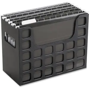 Portable Desktop File, Document Holder for Home and Office, Plastic Organizer Box with Side Handles, Hanging File Folders Tabs & Inserts, Letter Size, Black