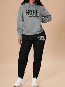 Women's Long Sleeve Hoodie Set with Pockets, Sweatsuit with Pockets, Athleisure Set, Casual Letter Print Sweatshirt & Pants, Fall Winter Fashion, Home & Outdoor Sportswear, Workout Daily Wear