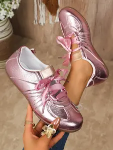 Silver Color Ballet Trainer Shoes for Women, 2026 New Spring Single Shoe, Inner Heel Raise, Thick Sole, Casual Sports Shoes, Footwear