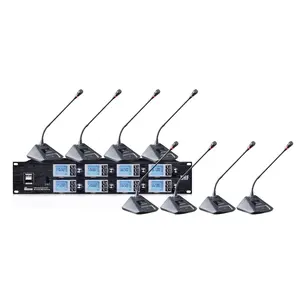 UHF 8 Channels 8800 Wireless Conference Microphone System with 8 Gooseneck Condenser mics, Adjustable Frequency, Black Audio