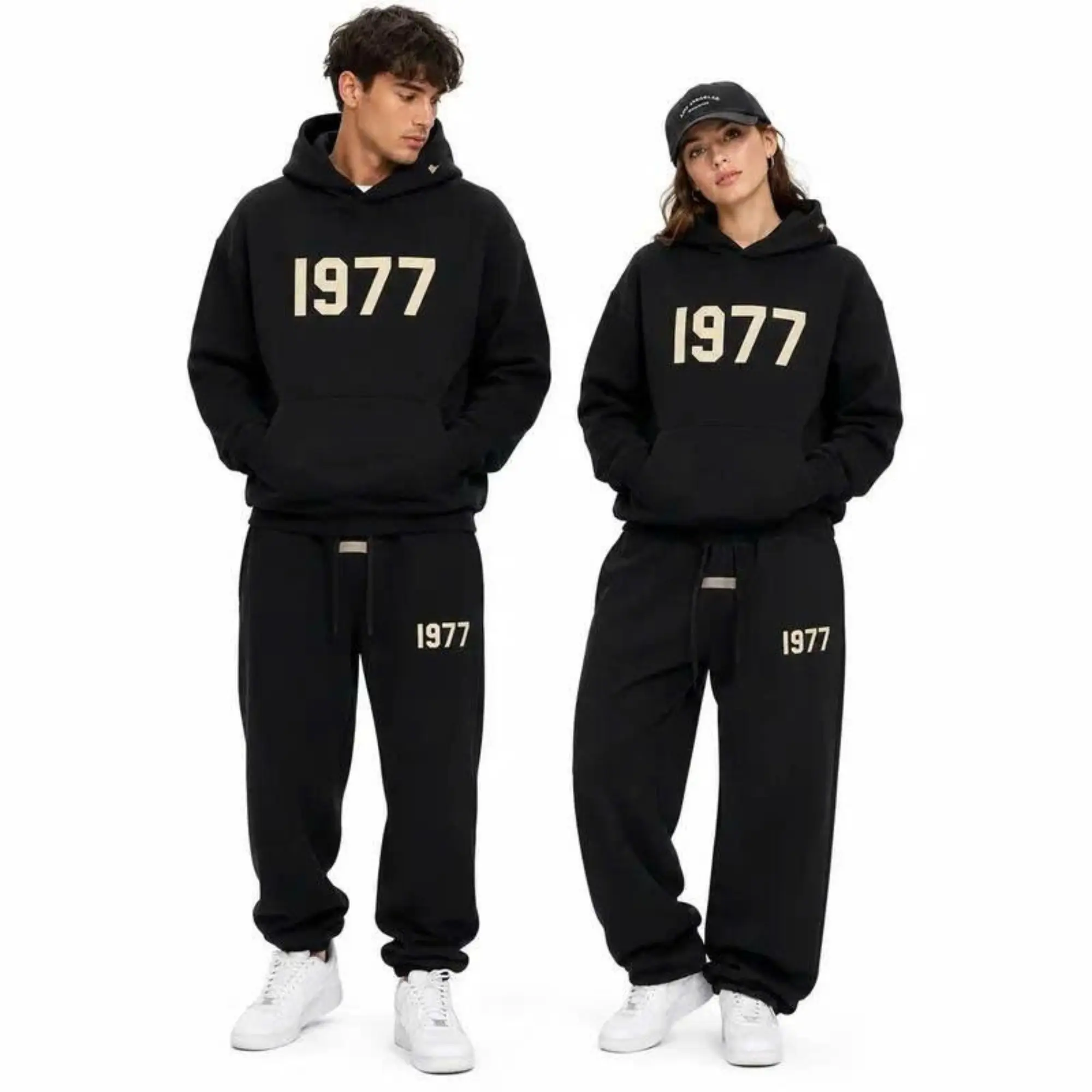 Men's 1977 Essential Hoodie & Pants Black Set – Unisex Streetwear Tracksuit, Pullover Sweatshirt and Joggers, Gift For Him Her 2026