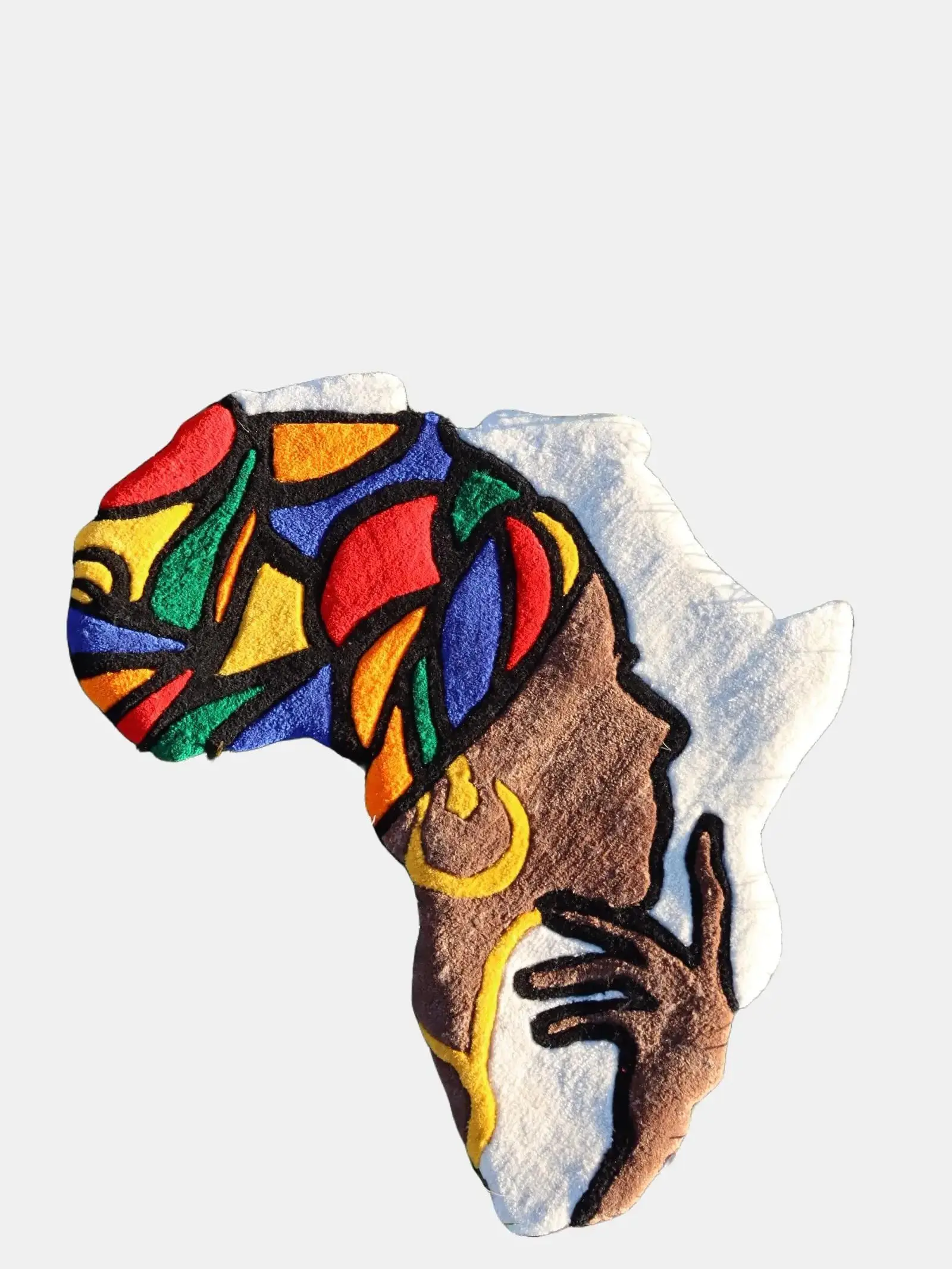 African Continent Shape Custom Handmade Rug - Unique Design with Colorful Patterns, Handmade Cotton Rug for Home Decor