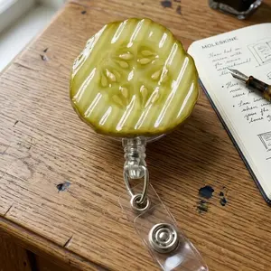 Funny Pickle Badge Reel - Realistic Clay Slice, Nurse Retractable ID Holder Gift