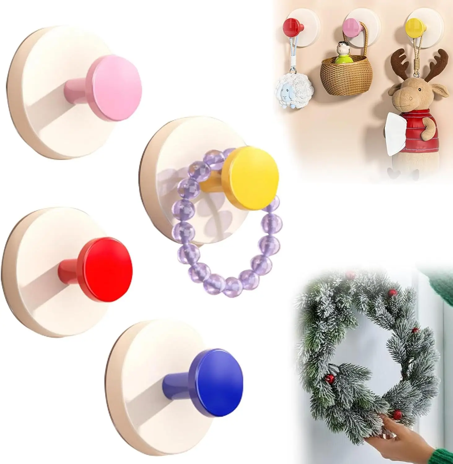 Heavy Duty Suction Cup Hooks No Drill Adhesive Wall Hooks Damage Free Strong Hold Multi Purpose Vacuum Hooks for Bathroom Kitchen Shower Tiles Glass D