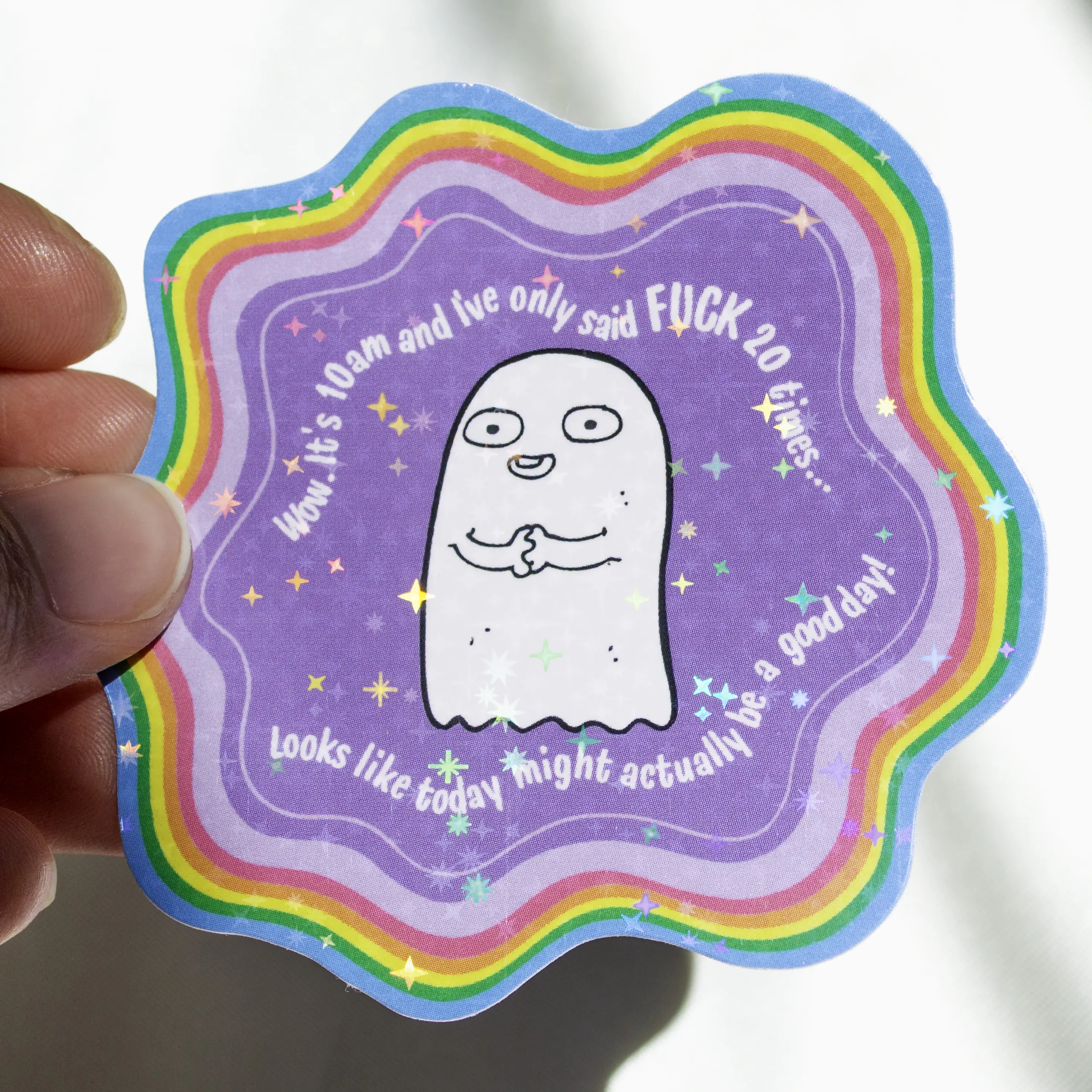 Funny Relatable Fuck Sticker Cuss Word Gifts Swear Word Sticker Pastel Ghost Sticker Holographic Glitter Rainbow Design Waterproof UV Resistant Weatherproof PVC Free Vinyl Decal