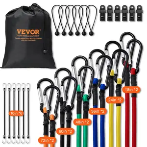 VEVOR 30 Piece Bungee Cords Assortment, 8 mm Heavy Duty Bungee Straps with A3 Steel Carabiners, Includes 10", 18", 24", 36", 48", 60", 72", Portable Storage Bag, 6 Clips & Canopy TiesVEVOR Super Brand Day