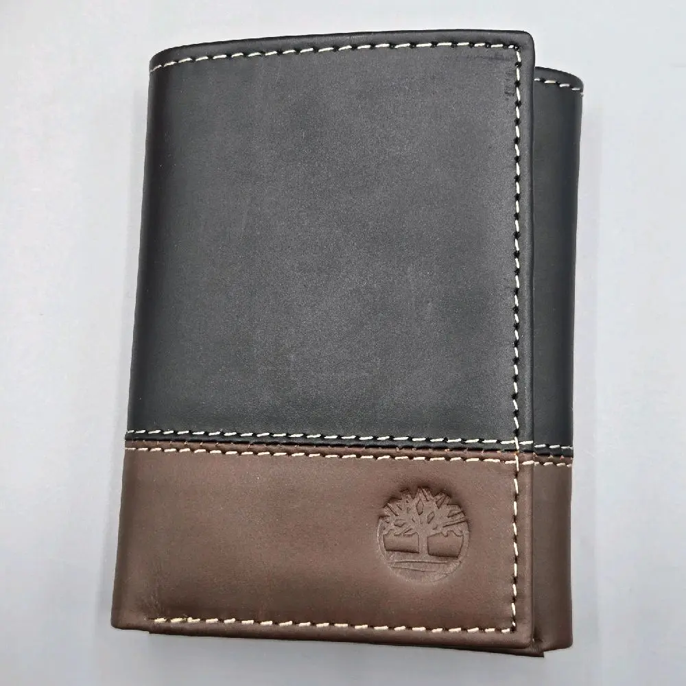 Timberland Premium Genuine Leather Men's Trifold Wallet Black and Brown