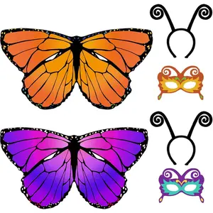L-JLY009   6 Pcs Kids Fairy Butterfly-Wings for Girls Halloween-Costumes with Antenna Headband Mask Party Favors