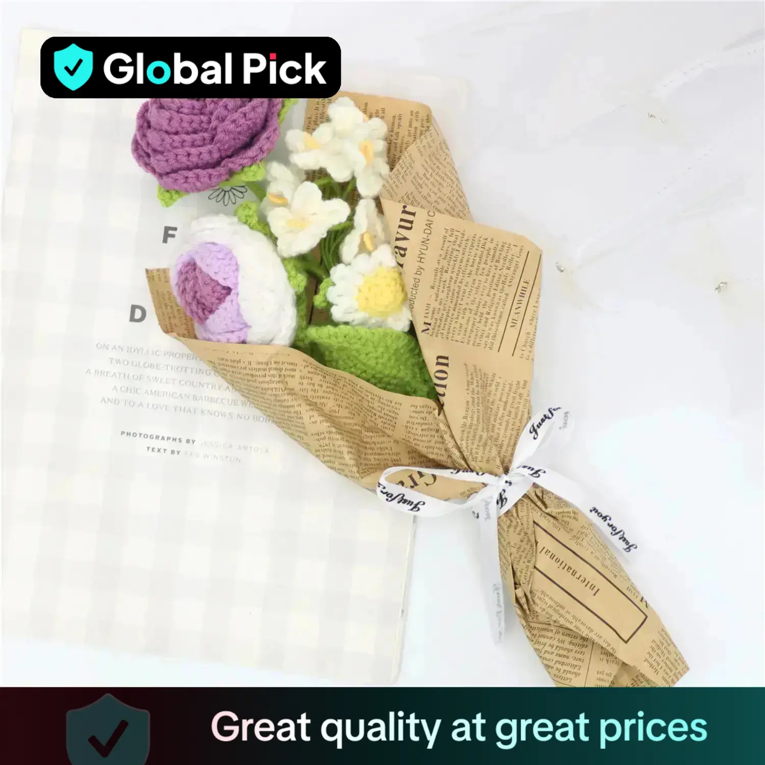 Artificial Flower Bouquet, 1 Count Handmade Crochet Flower Bouquet, Decorative Flower for Home Wedding Party Gift, Creative Olympic Flower Bouquet