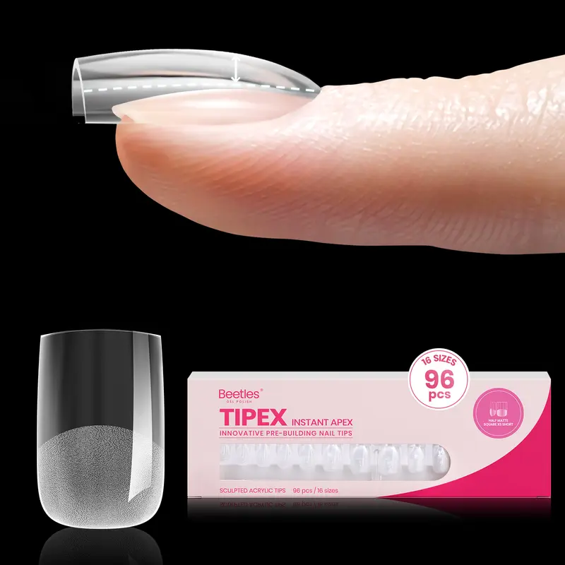 Beetles Tipex Instant Apex Nail Tips, No Builder Gel Needed, Thickened Pre-Etched Acrylic Tips, Stiletto, Almond, Square, Coffin & Oval Options, Strong Fake Nail Extensions for DIY Salon-Look Nails (No Glue Included)