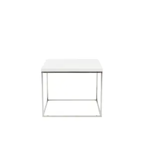 HomeRoots Modern Gloss & Chrome Cube Side Table - White, Versatile Indoor Furniture Modern Nightstand