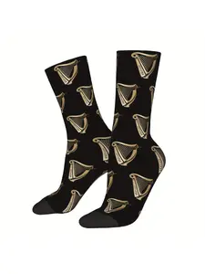 1pc Harp Beer Pattern Men's Novelty Socks Crew Sock Pattern Prints