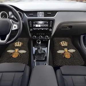 Non-Slip, Durable Vehicle Interior Accessories - Universal Fit Polyester Fiber Car Floor Mats with Bee Design - 1pc/2pcs/4pcs Set for Cars, SUVs, Vans