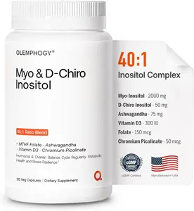 Olenphogy Myo & D-Chiro Inositol - Inositol Supplement for Women – Premium 40:1 Myo & D-Chiro Inositol Complex for Hormonal Balance, Cycles & Mood Support – with Ashwagandha, MTHF Folate, Vitamin D3 & Chromium – 120 Veg Capsules