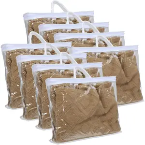 8 count Zippered Storage Bags Clear Sweater Storage Bag PVC Plastic Storage Bags for Blankets Clothes Closet Quilt Pillow Bed Sheet Organizer with Zipper Cube Organizer (15 x 12 x 3.15 Inch)