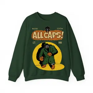 MF DOOM Madlib All Caps Sweatshirt, Vintage Rap Graphic Pullover, Streetwear Aesthetic Top, Casual Hip Hop Apparel for Men Gothic Rock Hoodie Long Sleeve