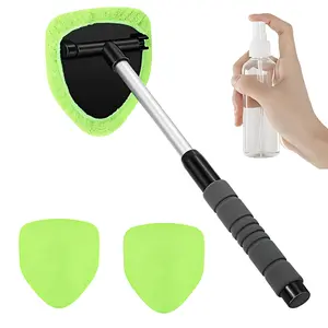 5PCS Car Window Cleaner Kit Extendable Handle Windshield Cleaning Tool with 3 Reusable Microfiber Pads with  Spray Bottle