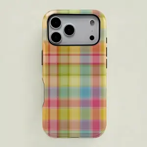 Colorful Retro Vintage Plaid Candy-Color Square Phone Case, Durable Two-in-One Protective Cover, Fits iPhone 17/16/15/14/13/12 Pro and Samsung Galaxy Series