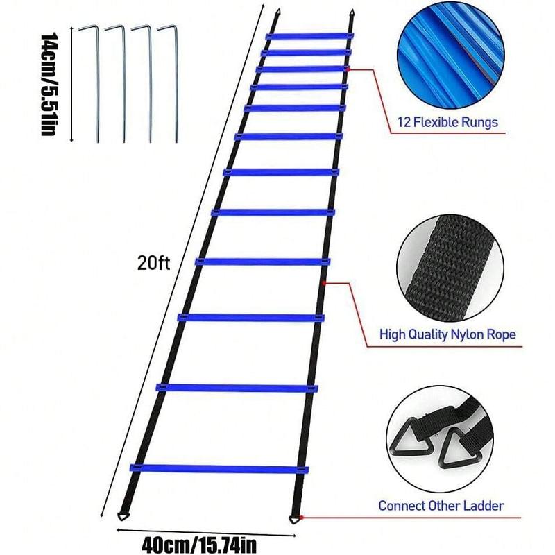 Sports Agility Ladders Football Training Equipment | Speed Agility Training Set, Including 1 Agility Ladder, 4 Steel Piles,12 Disc Cones,1 Resistance Umbrella .| for Athletes/Sports Including Football & Basketball