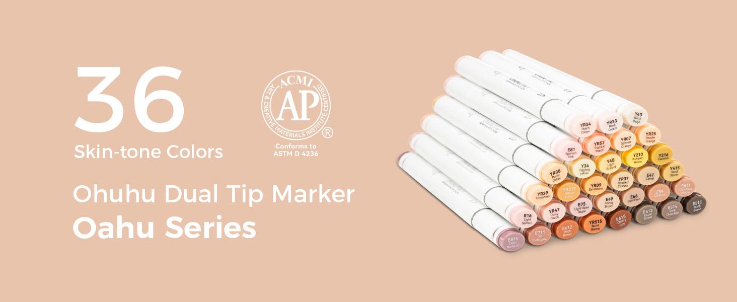 Ohuhu Alcohol Markers: Chisel & Fine - 36 Grayscale Colors / 36 Skin-Tone Portrait Colors- Double Tipped Alcohol Based Art Marker Set for Artist Adults Coloring Shading Layering - Refillable - Oahu Series of Ohuhu