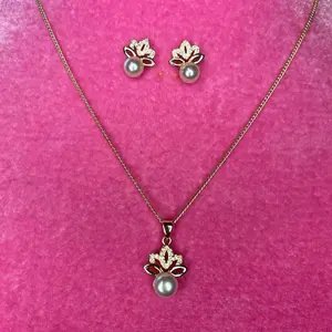 Lotus Pearl Gold Plated Set with Earrings and Necklace