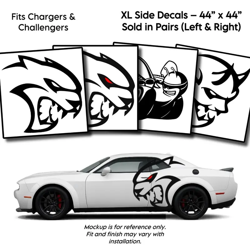 XL Side Decals (44” x 44”) – Hellcat, Redeye, Demon, Scat Pack Bee – Fits Charger & Challenger