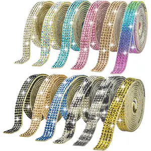 12 count Self-Adhesive  Rhinestone Ribbon,  Bling Ribbons Stickers 12-Rolls Bedazzling Strips, 12-Yard  Colors for Crafts, DIY Projects, Wedding, Party, Shoes, Phone Cases