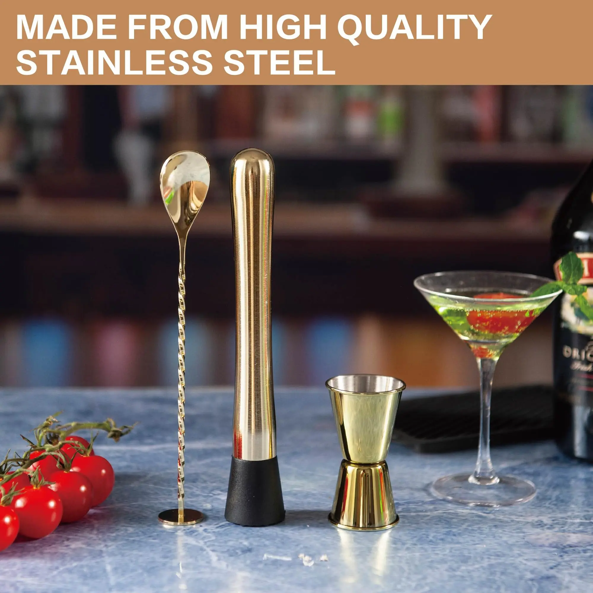Gold Stainless Steel Muddler & Stirring Kit – Make Cocktails Like a Pro!