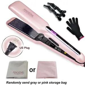 [US] ANGENIL Women's Styling Tool, Multifunctional hair straightener, Straightener and Curler, with metallic glitter faceplate, 55W, dual voltage, 8 temperature settings, suitable for parties and holiday gifts, includes gloves, storage bag and hair clips
