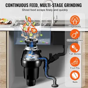 【Father's Day】VEVOR Garbage Disposal 3/4 HP Continuous Food Waste Disposer 3250RPM EZ Connect Corded