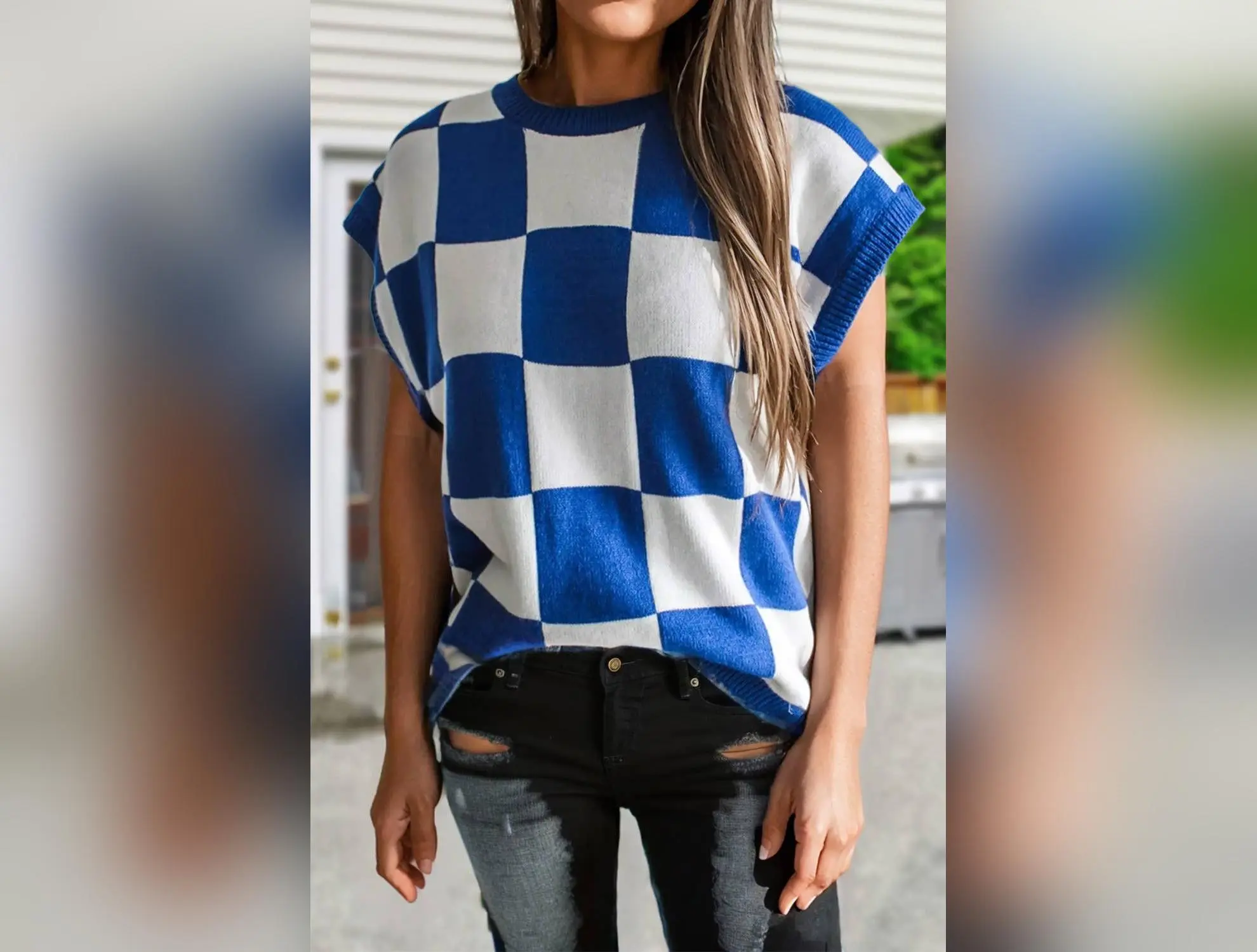 Checkered Pattern Fall Sweater Vest | S-XL