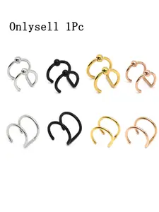 Fashion Stainless Steel Fake Piercing U-shaped Double Layer Ear Clips Lip Clip for Women Charms Ear Bone Nail Ear Cuff Jewelry Trendy Jewelry Fashionable Jewelry Accessories Helix Earring Fashionable Earrings
