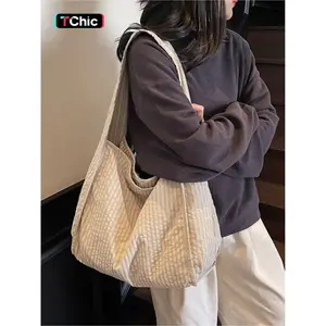 Women's Solid Color Plaid Pattern Zipper Crossbody Bag, Large Capacity Lightweight Waterproof Tote Bag, Casual Shoulder Bag for Commuting, Travel, Casual Trendy Bag