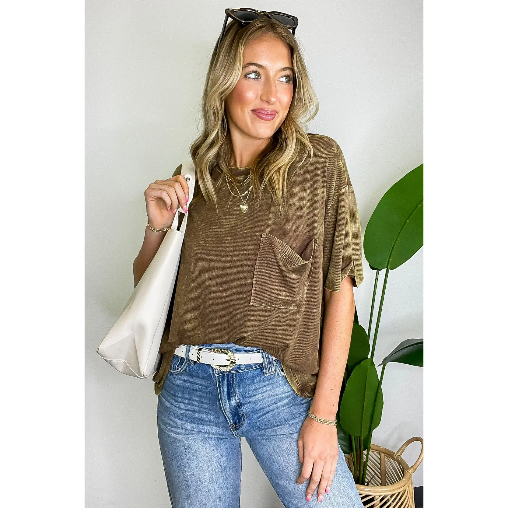 Rylee Mineral Wash Ribbed Relaxed Pocket Top - BACK IN STOCK