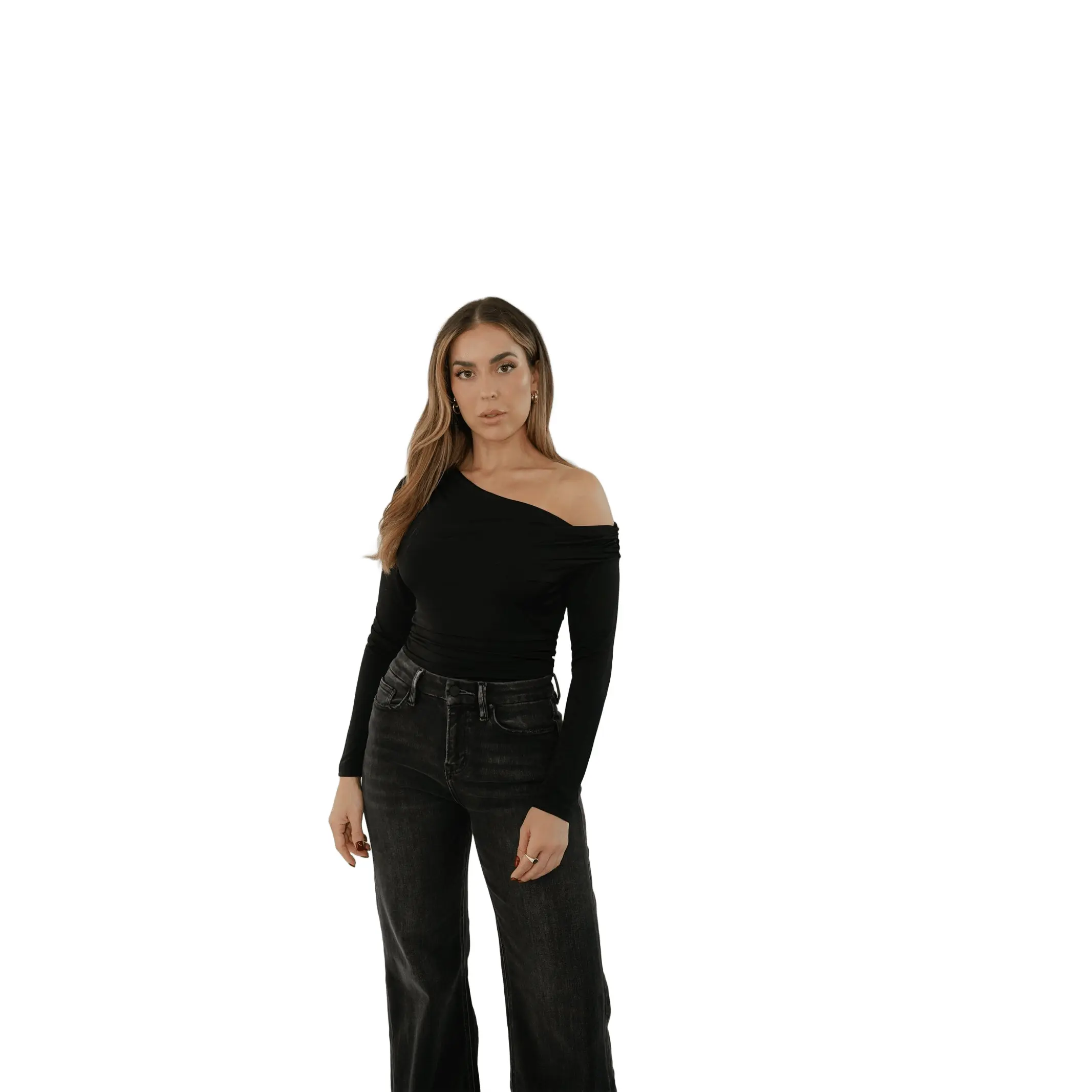 Long Sleeve Asymmetrical Ruched Knit Bodysuit