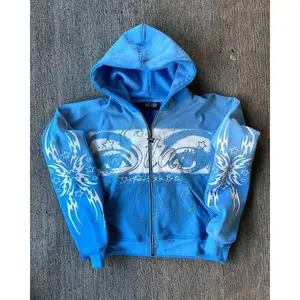 Y2K Harajuku Hoodie Men's & Women's Gothic Zip-Up Sweatshirt with American Letter Print Loose Fit Unisex Streetwear Jacket for Autumn Winter Casual and Trendy Style Aesthetics Baggy Polyester Blend Cartoon Print Closure Zipper cozy work out classic cotton