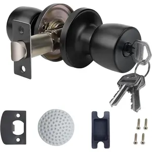 Doorknob with Key Matte Black Round Ball Door Knob Passage Door  Locking Interior/Exterior Door Knob/Berlin Series Lock for Room Door