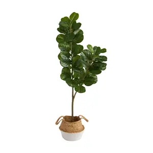 4.5' Fiddle Leaf Fig w/Woven Planter by Nearly Natural