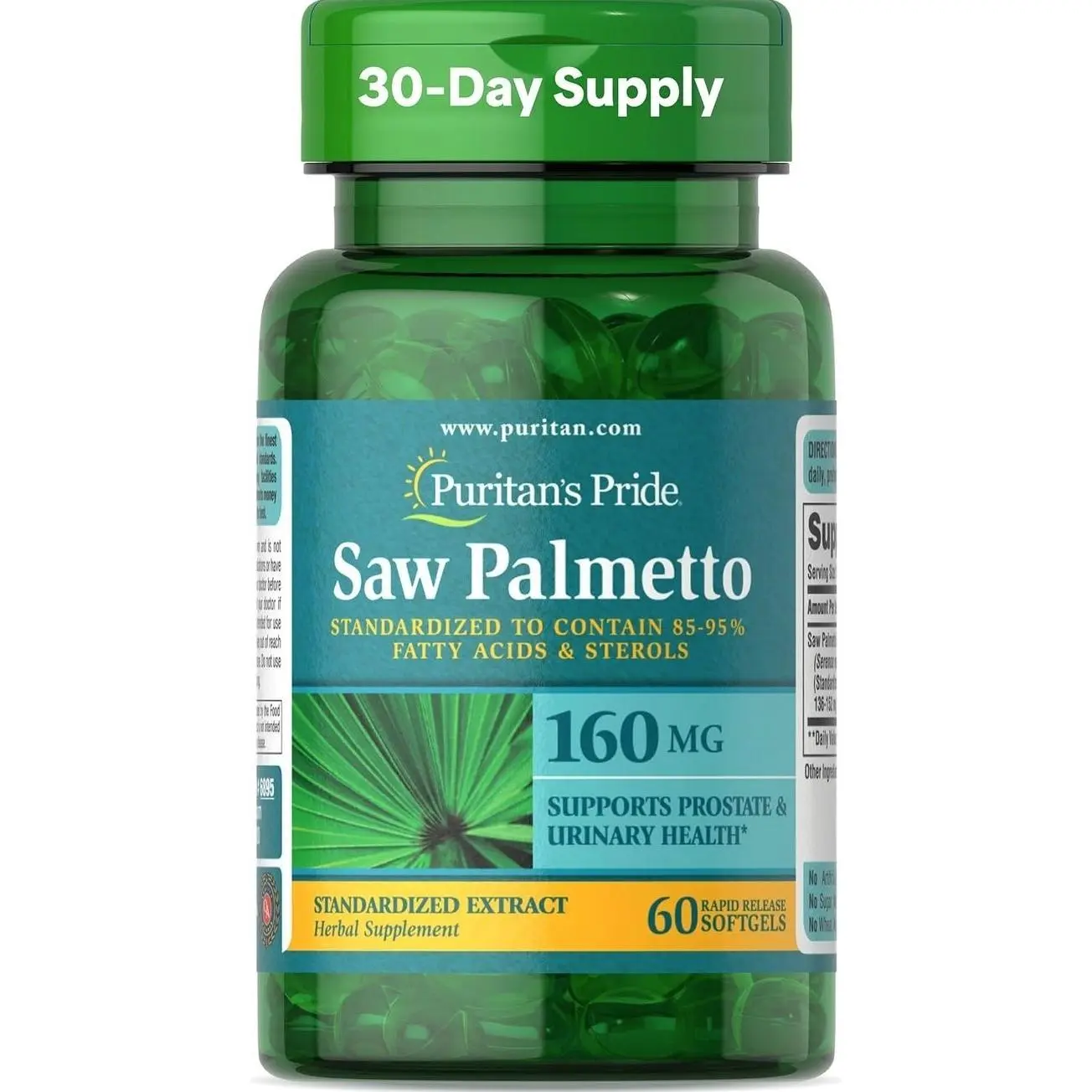 Puritan's Pride Saw Palmetto Extract 160mg, Traditional Herbal Dietary Supplement For Mens Prostate and Urinary Health Support, 60 Rapid Release Capsules