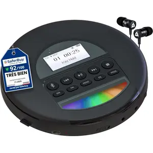 Nomad - Portable CD Player with Long-Lasting  - with Headphones - Radio FM - Compatible MP3 CD Player Portable - TF Card Radio FM  - Ideal for  - Black
