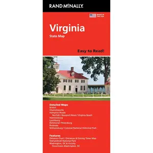 Rand McNally Virginia State Map - Easy to Read, 25.5" x 36.75", Climate Data, Detailed Indexed, Driving Times Map