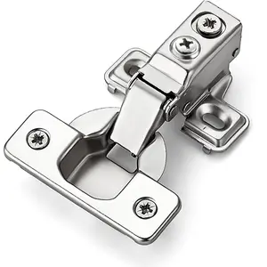 Short Arm Kitchen Cabinet Hinges for 1/2 Inch Overlay Cabinet, Brushed Nickel 105 Degree Opening Angle Hinges, Soft Close Concealed with Mounting Screws for Face Frame Door