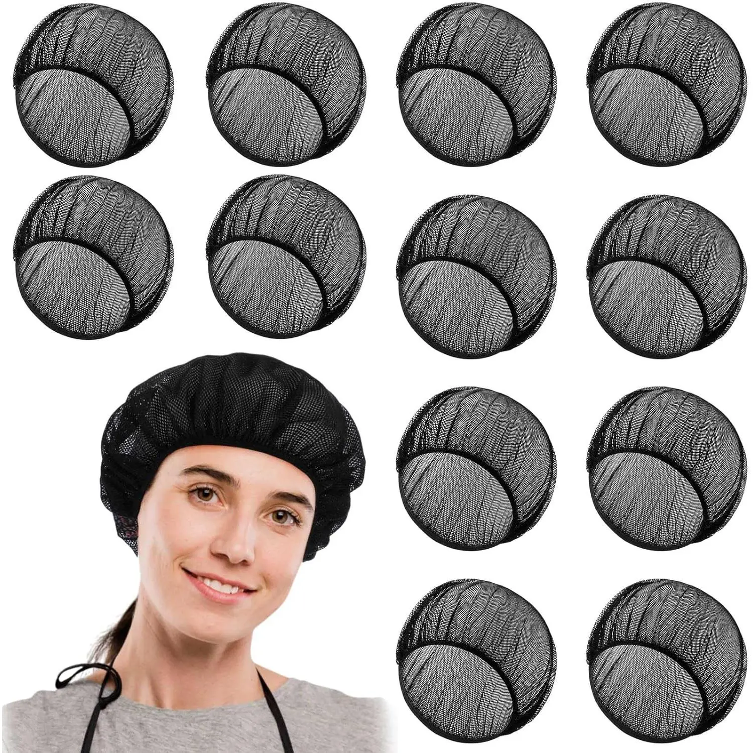 Unisex Reusable Cotton Mesh Chef Hat Set - Adjustable, Lightweight Elastic Hair Nets for Food Service Kitchen Workers